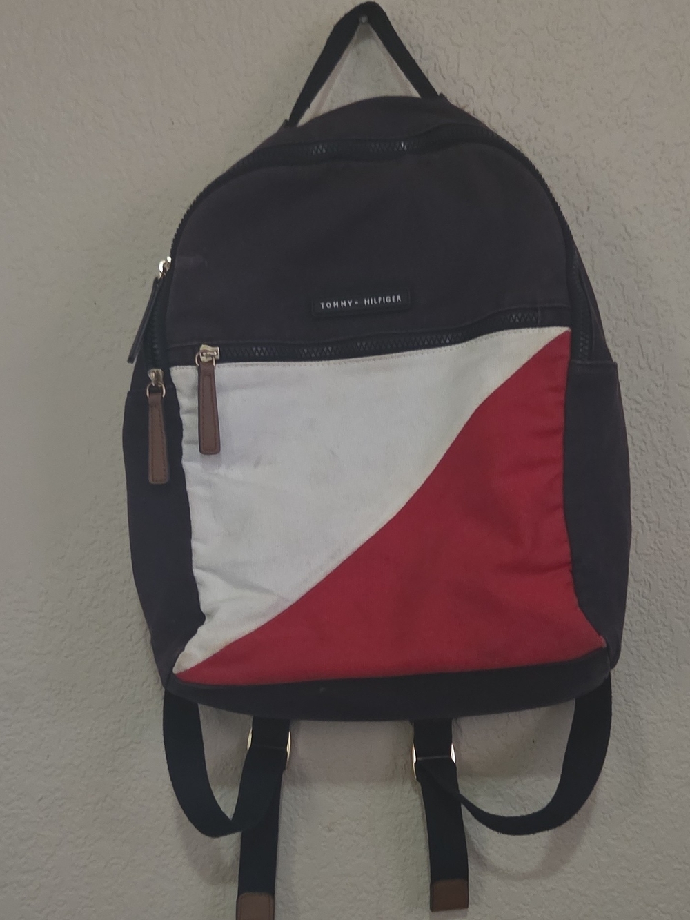 Tommy Hilfiger Black, White & Red Diagonal Pocket Backpack